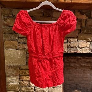 NWT - Janie and Jack Red Eyelet Puff Sleeve Romper